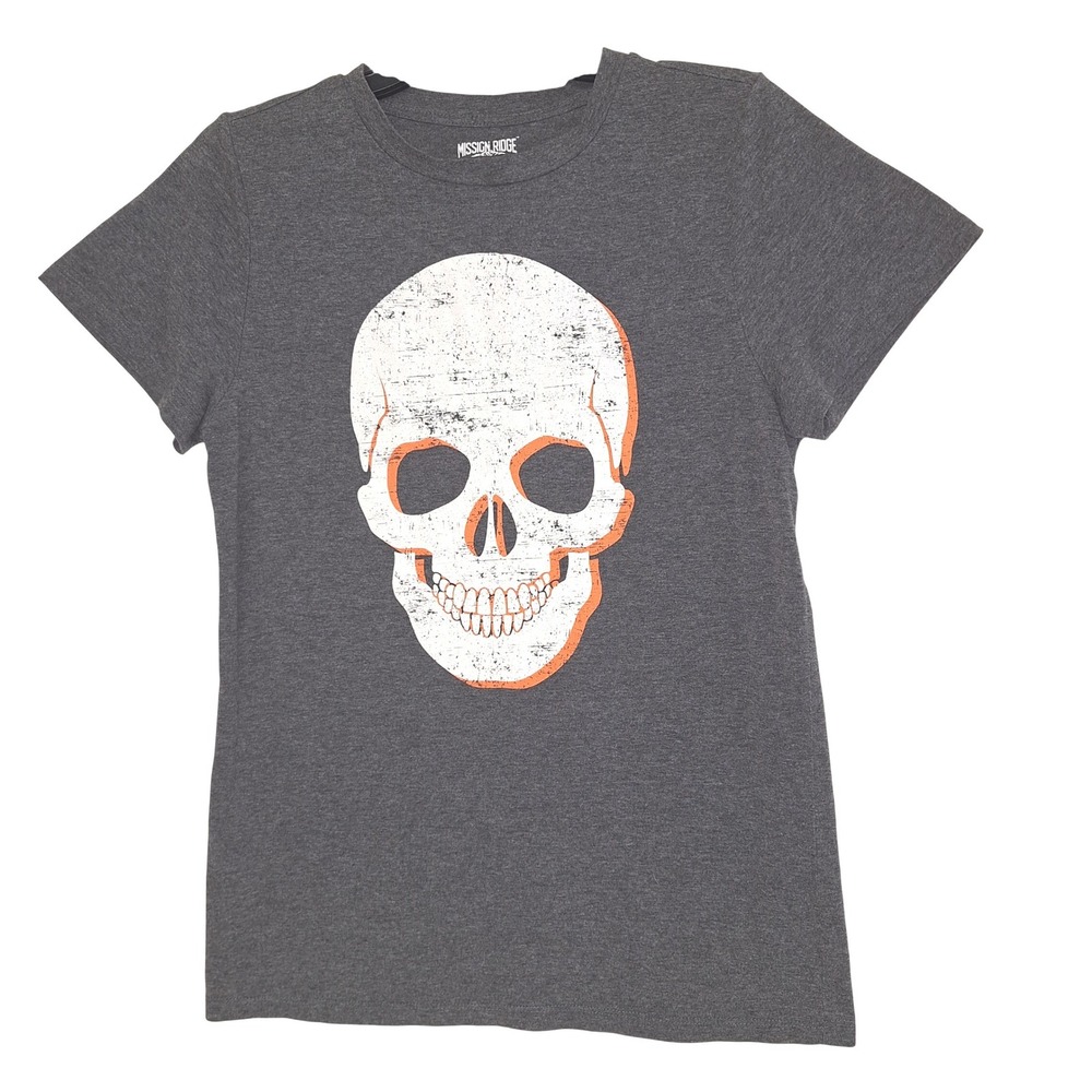 Y2K Goth Grunge Cotton Blend Mission Ridge Skull Graphic T-Shirt Mens S Charcoal